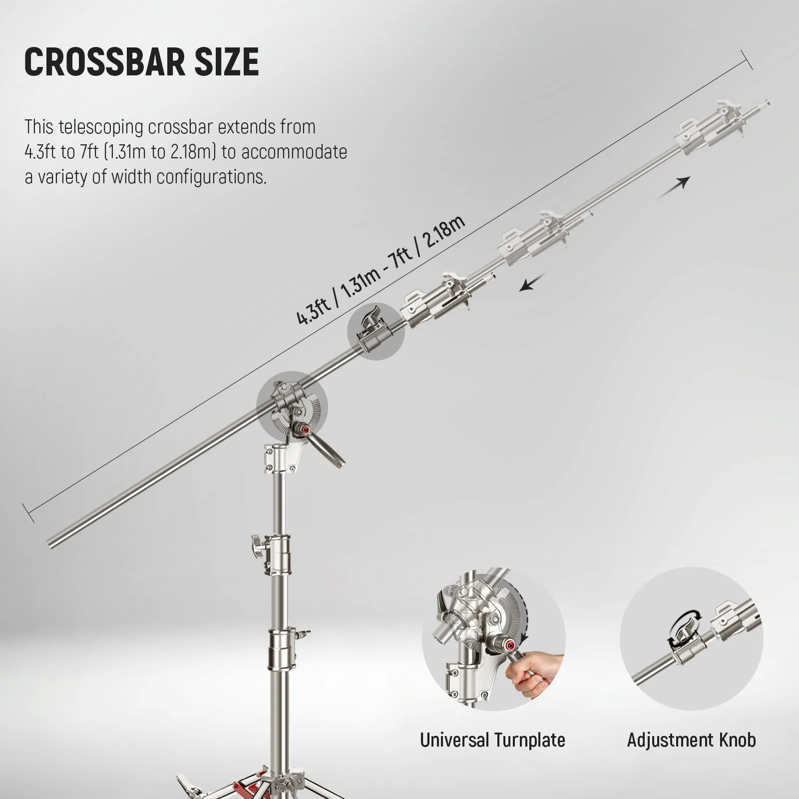 NEEWER 4.4m / 14.4ft Stainless Steel Air Cushioned Wheeled C Stand