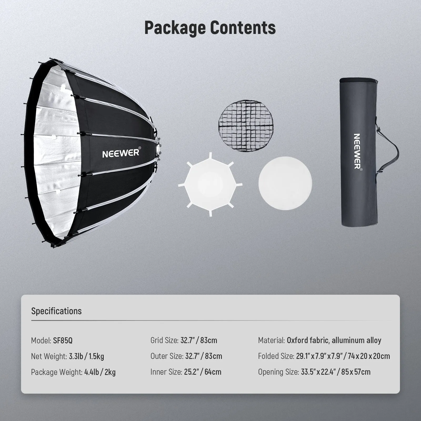 NEEWER 55CM/65CM/85CM/120CM Parabolic Softbox