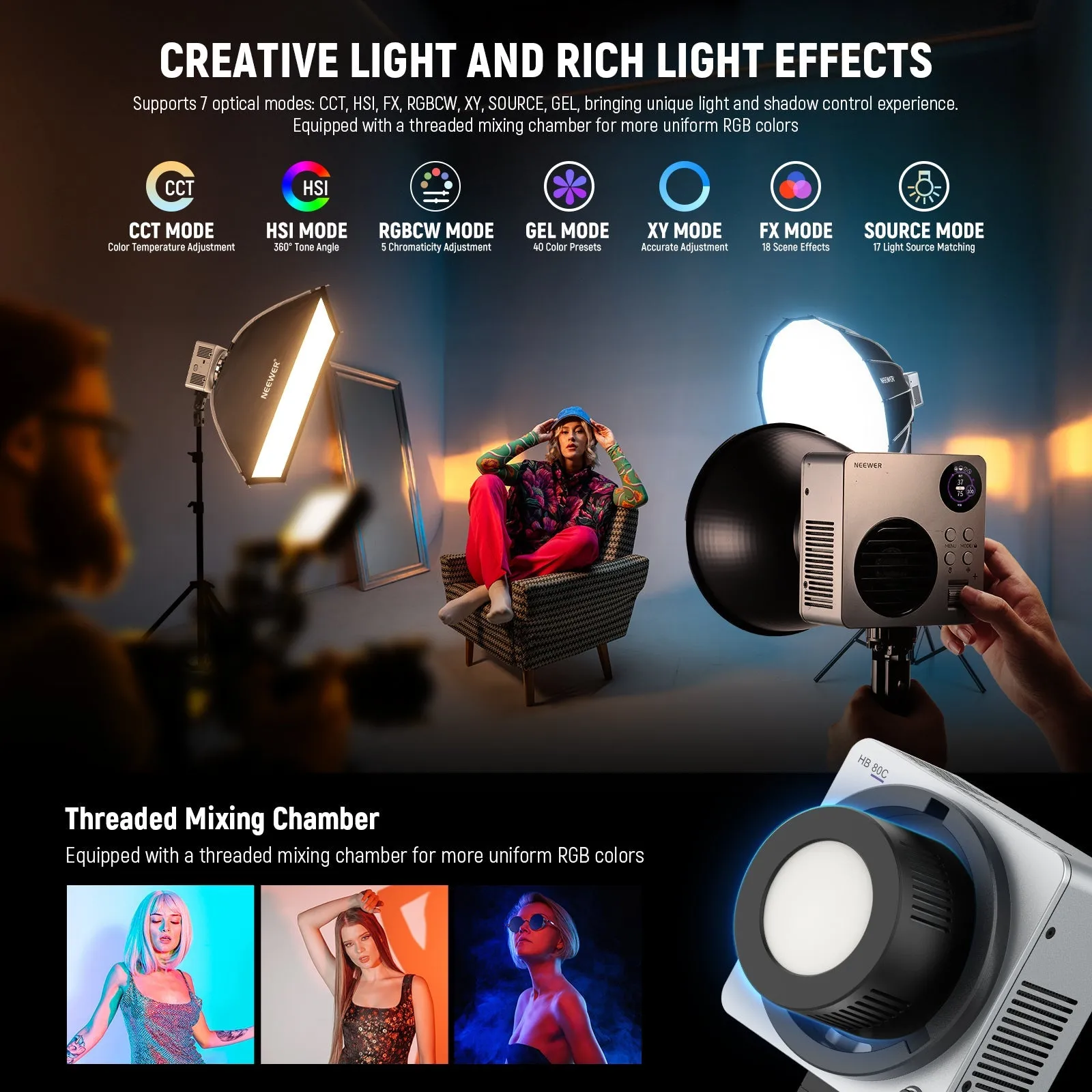 NEEWER HB80C 80W RGBWW Mini COB LED Video Light