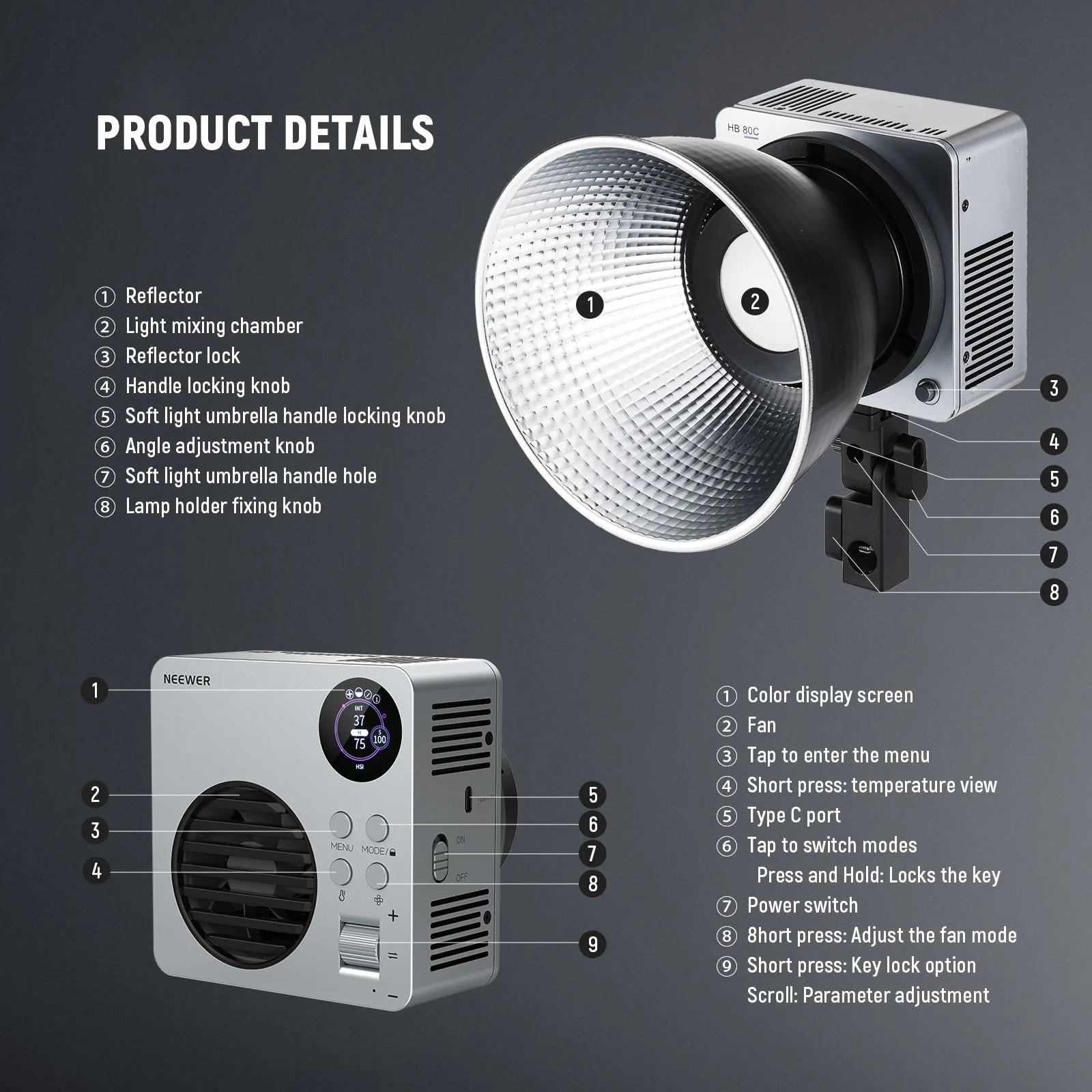 NEEWER HB80C 80W RGBWW Mini COB LED Video Light