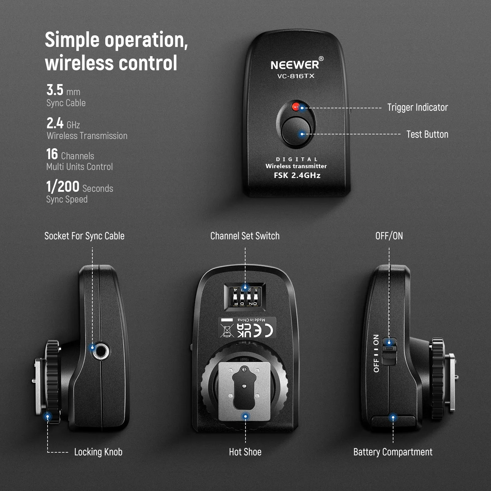 NEEWER VC-816TX Wireless Trigger for Vision4 & ML300