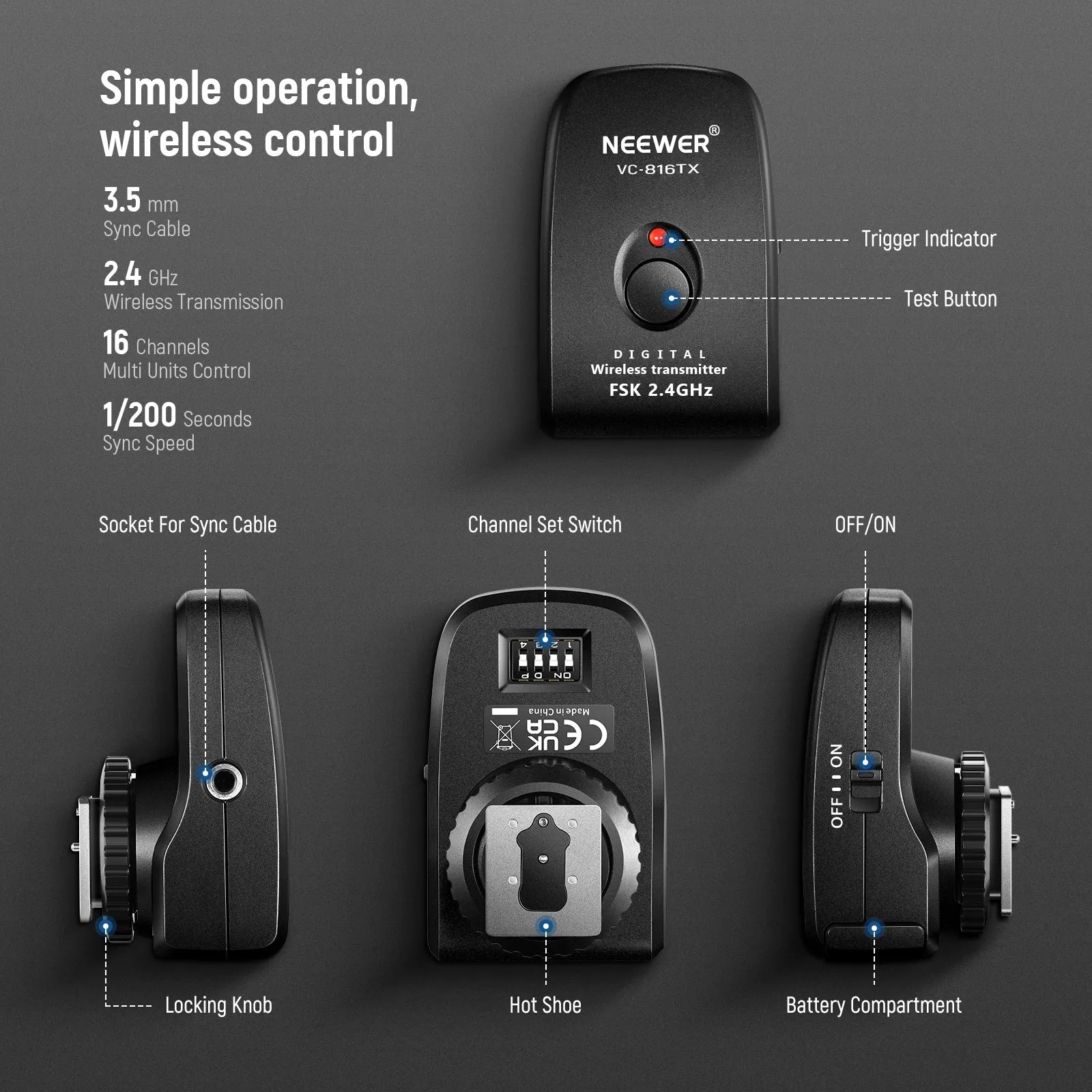 NEEWER VC-816TX Wireless Trigger for Vision4 & ML300