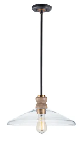 Nelson 16" Single Light Pendant in Weathered Oak and Antique Brass