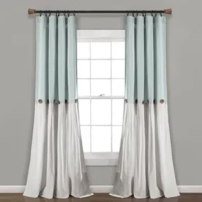 New - 108"x40" Farmhouse Linen Button Light Filtering Window Curtain Panel Blue/White - Lush Décor