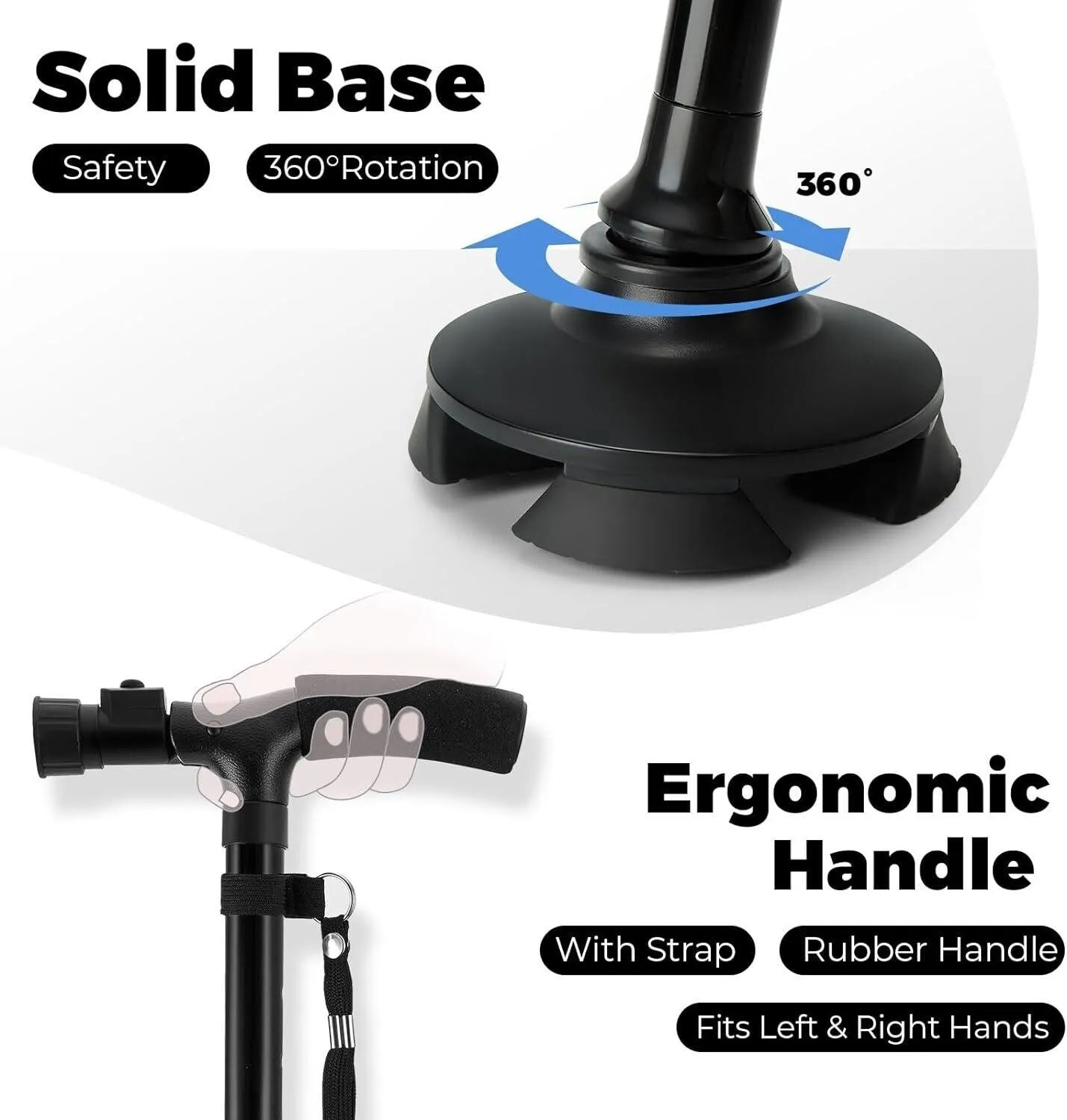 New Folding Walking Cane with LED Light, Adjustable Walking Stick with Carryin