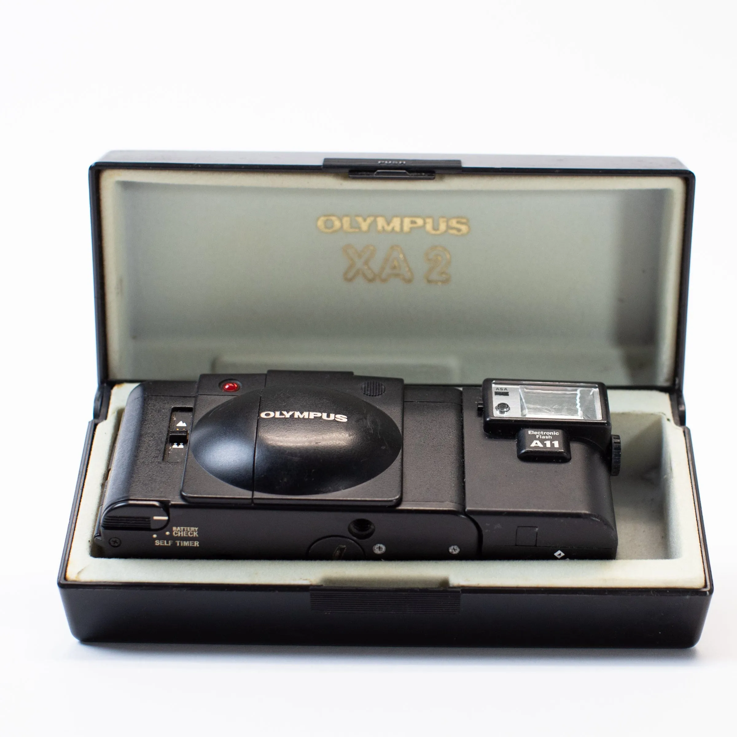 Olympus XA2 with A11 Flash (w/ hard shell case)