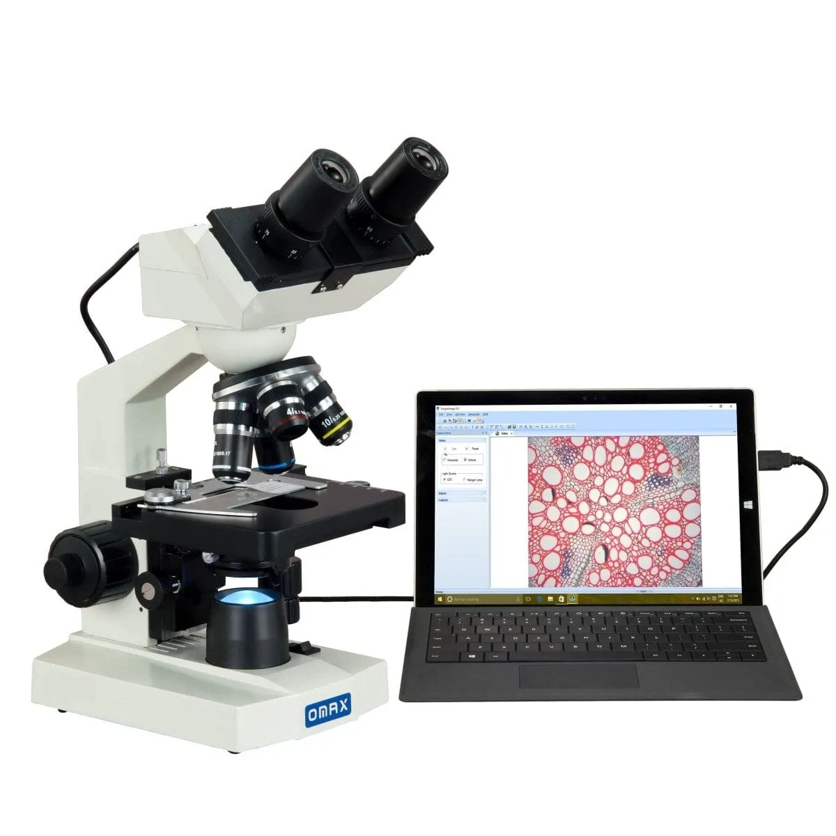 Omax MD82EZ Series Digital Integrated Compound Microscope 40X-2500X Magnification with 1.3MP Integrated Camera LED Illumination