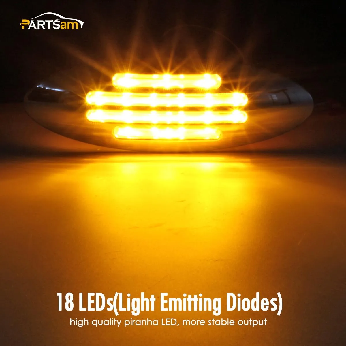 Partsam 10Pcs 6-3/5 Inch Flat-line Oval Stealth Amber Led Side Marker Lights Clear Lens 18LED Sealed w Bullet Plug Flush Mount Waterproof Led Front Fender Marker Lights Panel