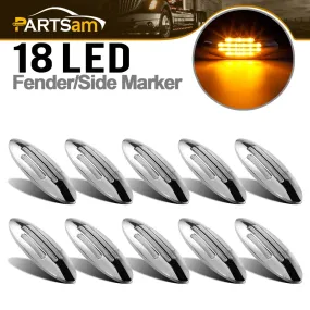 Partsam 10Pcs 6-3/5 Inch Flat-line Oval Stealth Amber Led Side Marker Lights Clear Lens 18LED Sealed w Bullet Plug Flush Mount Waterproof Led Front Fender Marker Lights Panel