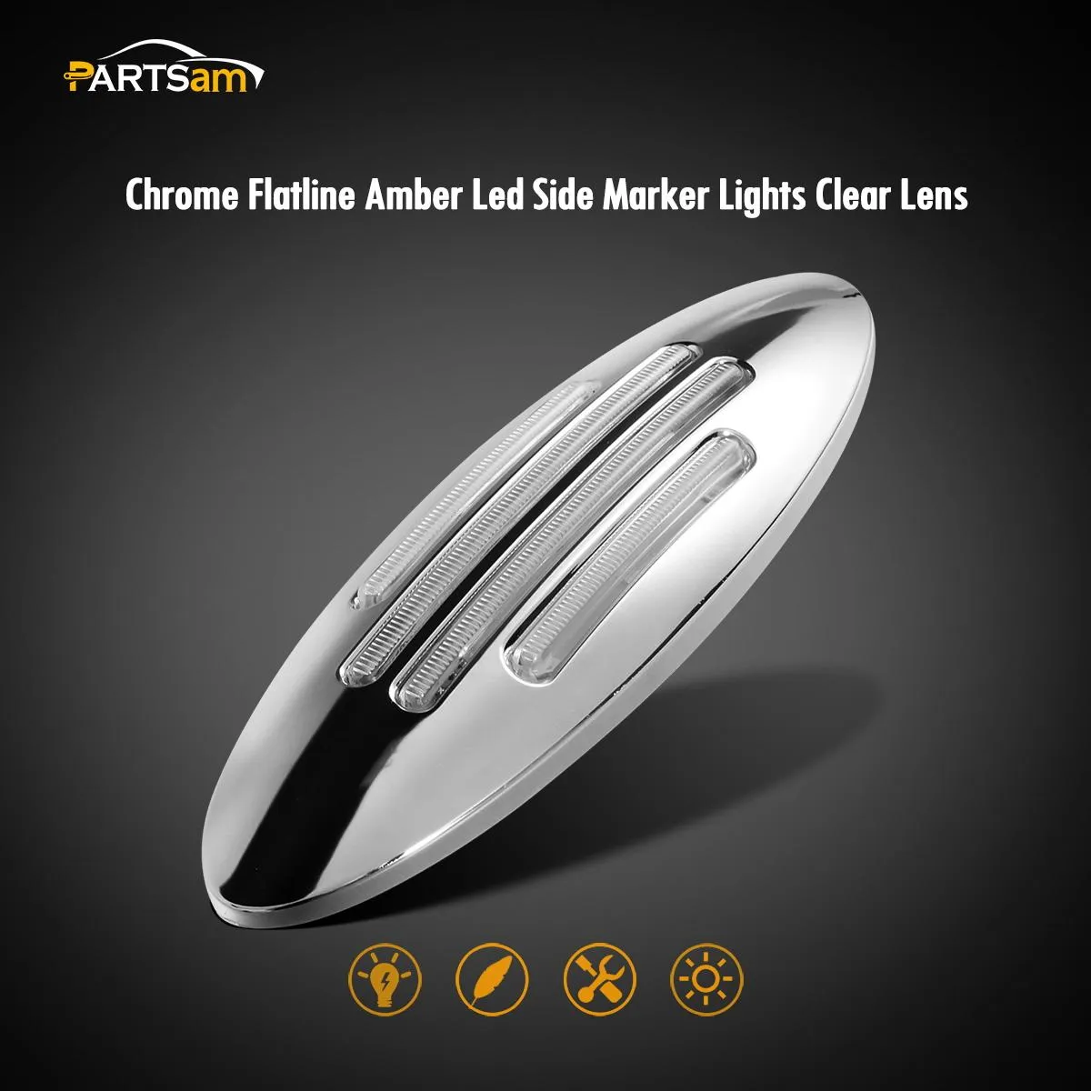 Partsam 10Pcs 6-3/5 Inch Flat-line Oval Stealth Amber Led Side Marker Lights Clear Lens 18LED Sealed w Bullet Plug Flush Mount Waterproof Led Front Fender Marker Lights Panel