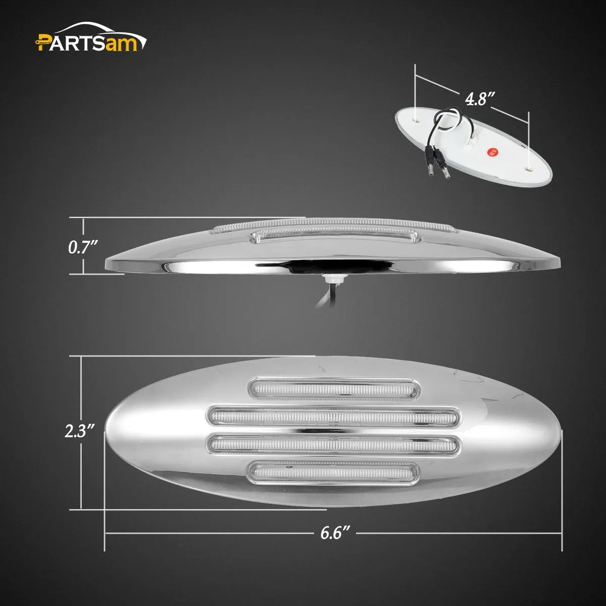 Partsam 10Pcs 6-3/5 Inch Flat-line Oval Stealth Amber Led Side Marker Lights Clear Lens 18LED Sealed w Bullet Plug Flush Mount Waterproof Led Front Fender Marker Lights Panel