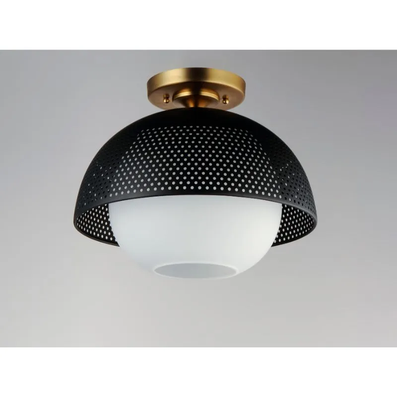Perf 14.25" Single Light Flush Mount in Black and Satin Brass