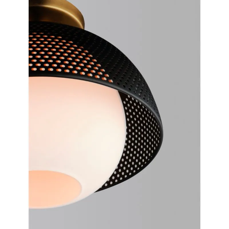 Perf 14.25" Single Light Flush Mount in Black and Satin Brass