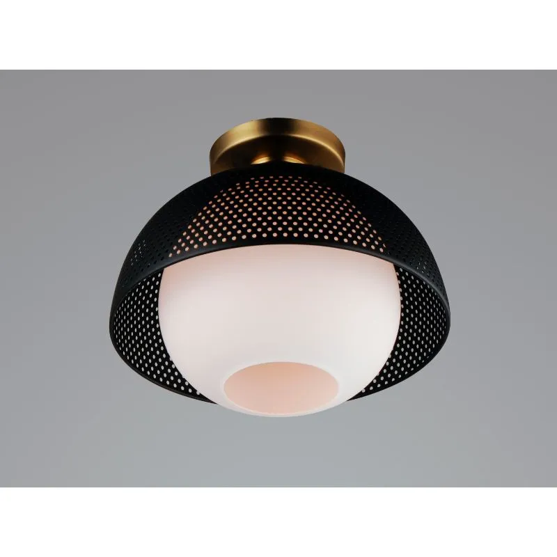 Perf 14.25" Single Light Flush Mount in Black and Satin Brass