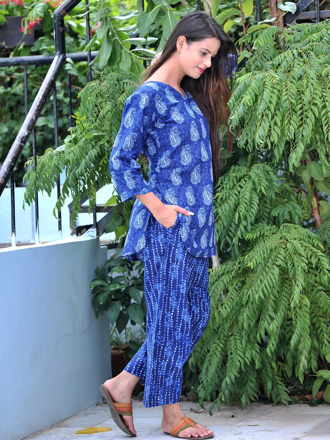 Pure Cotton Blue Indigo Rajasthani Kurta Palazzo Style