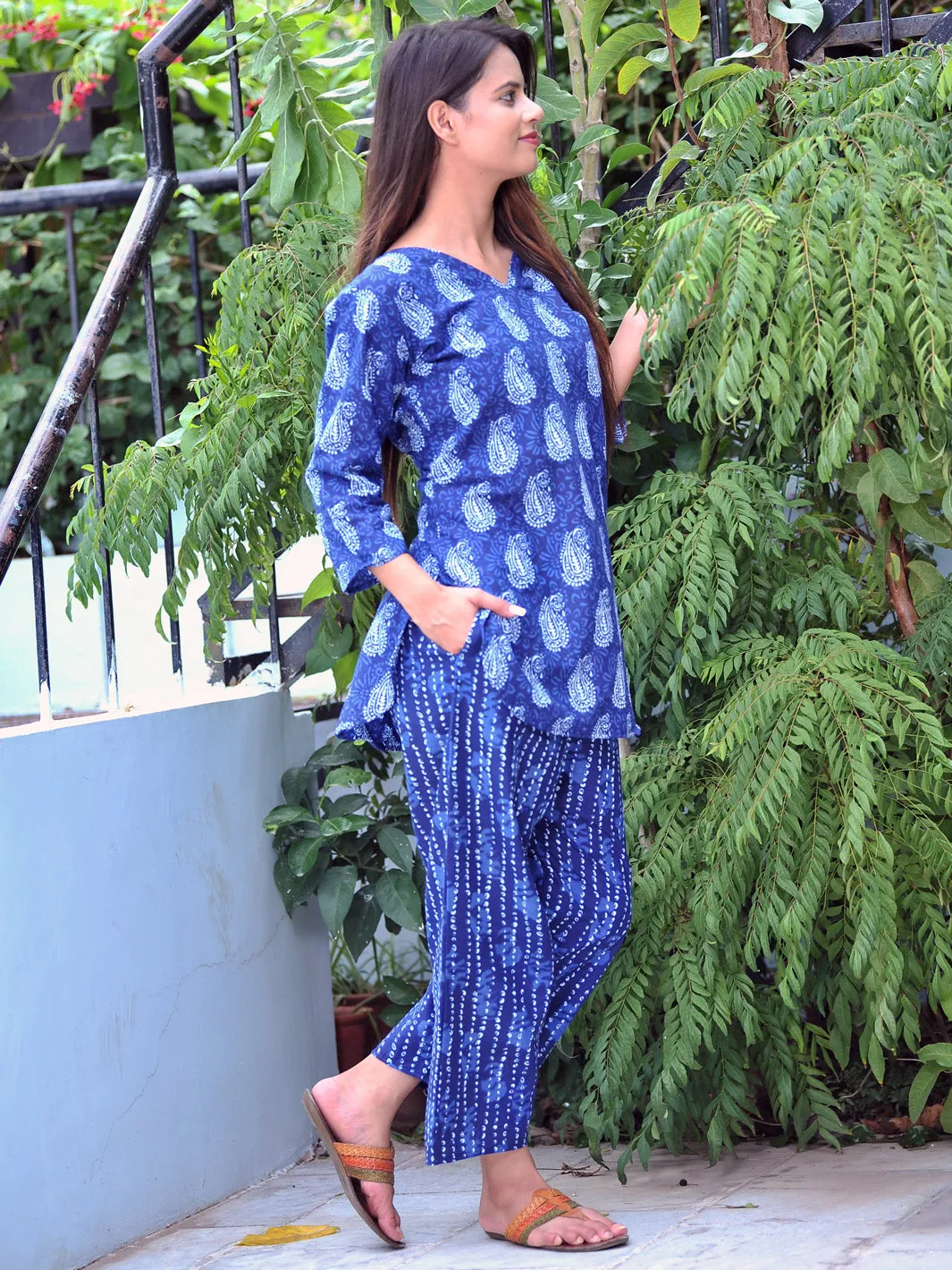 Pure Cotton Blue Indigo Rajasthani Kurta Palazzo Style