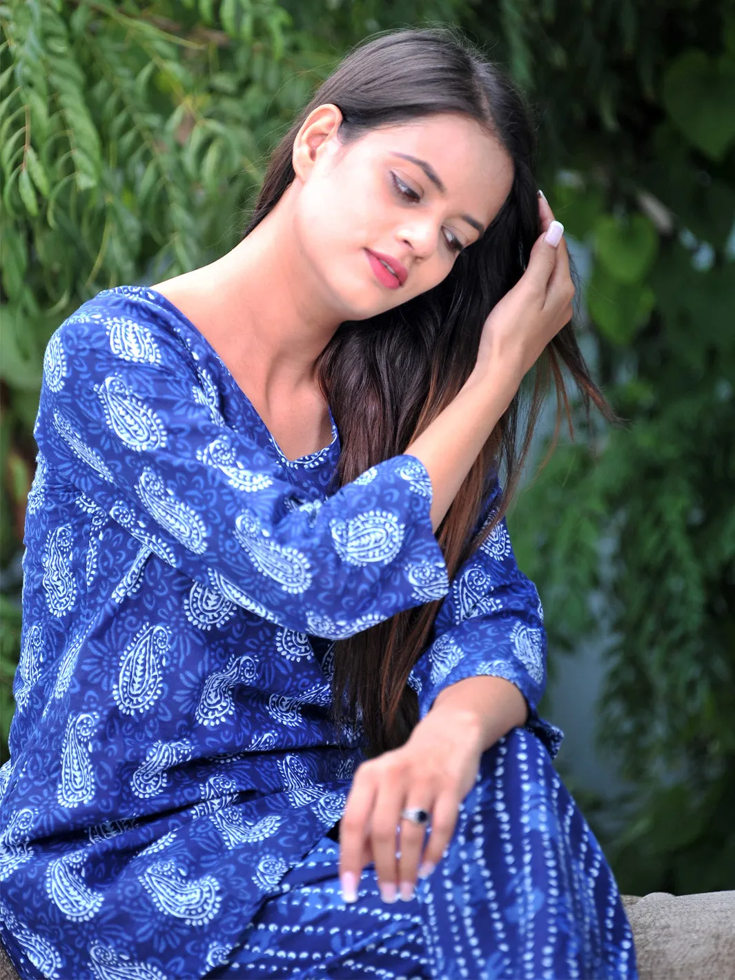 Pure Cotton Blue Indigo Rajasthani Kurta Palazzo Style