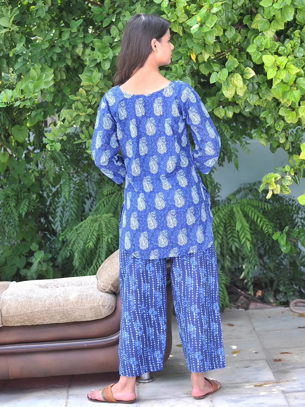 Pure Cotton Blue Indigo Rajasthani Kurta Palazzo Style