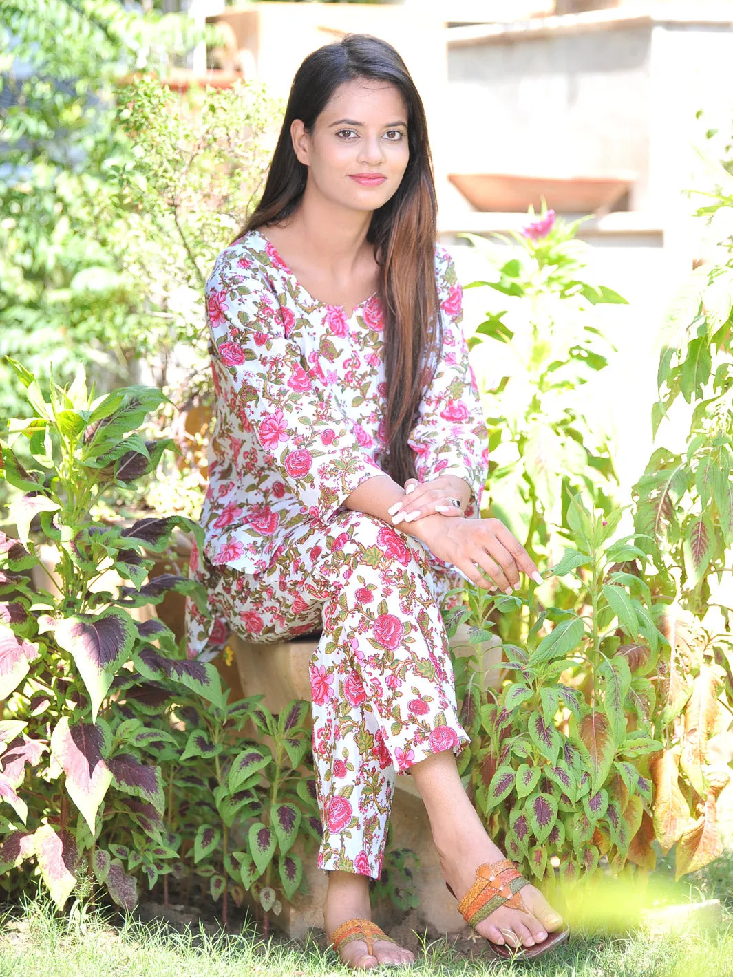 Pure Cotton Floral Print Kurta Pant Style