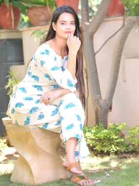 Pure Cotton Peacock Print Kurta Pajama Style