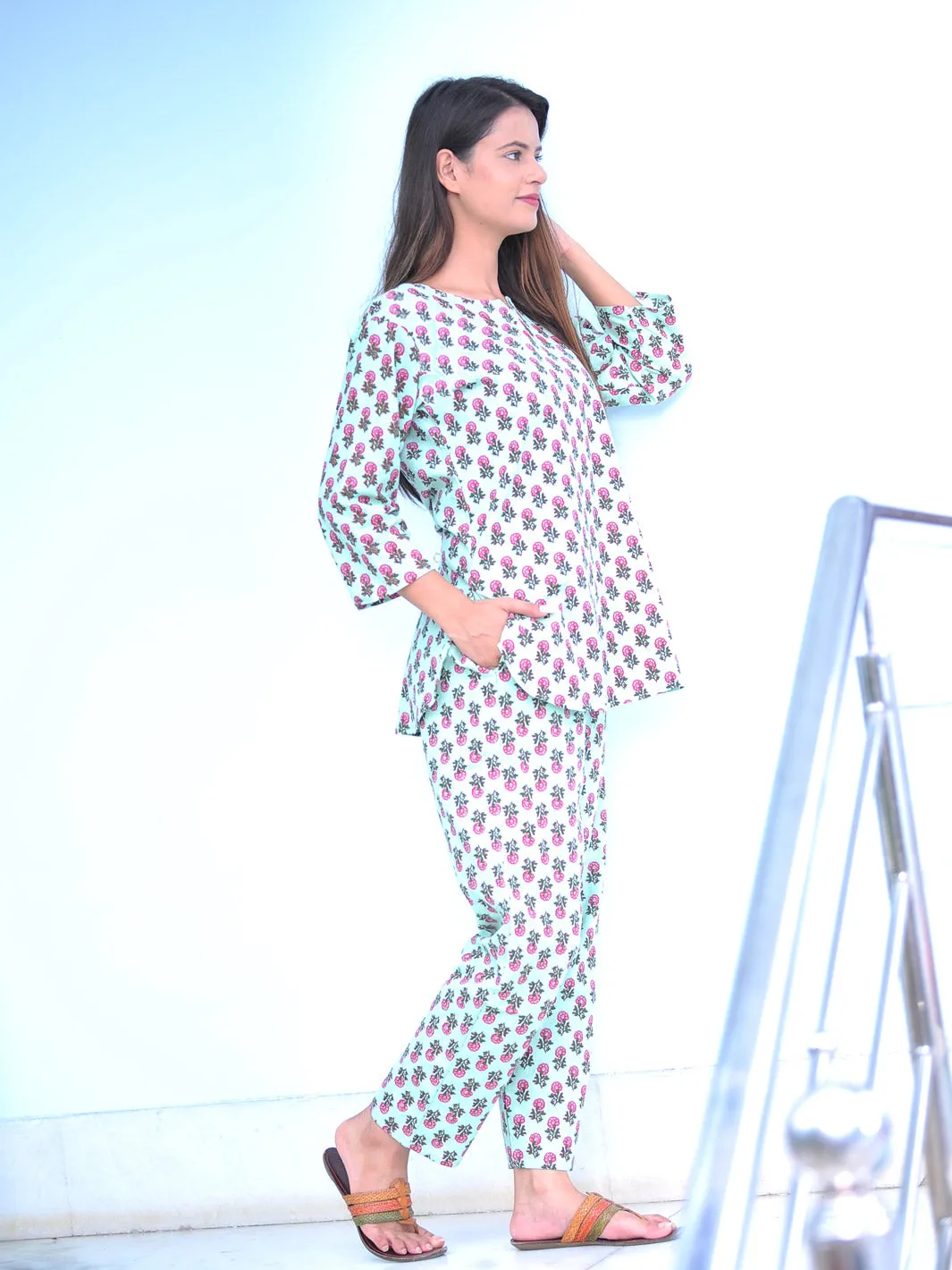 Pure Cotton Pista Green Rajasthani Buta