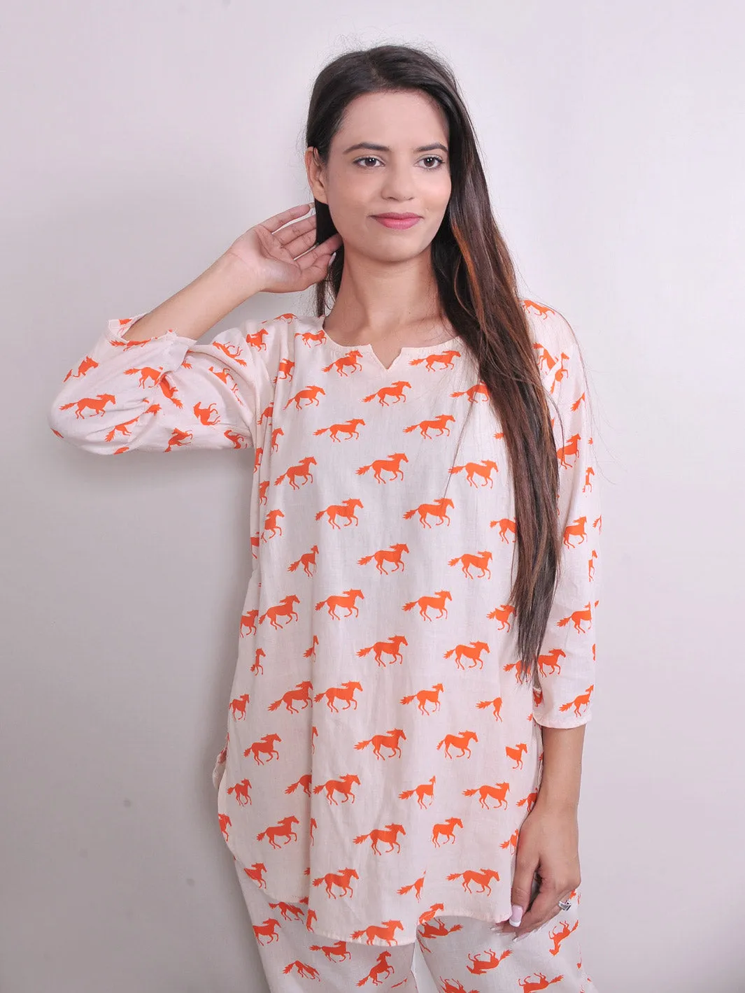 Pure Cotton Unicorn Print Kurta Pajama Style