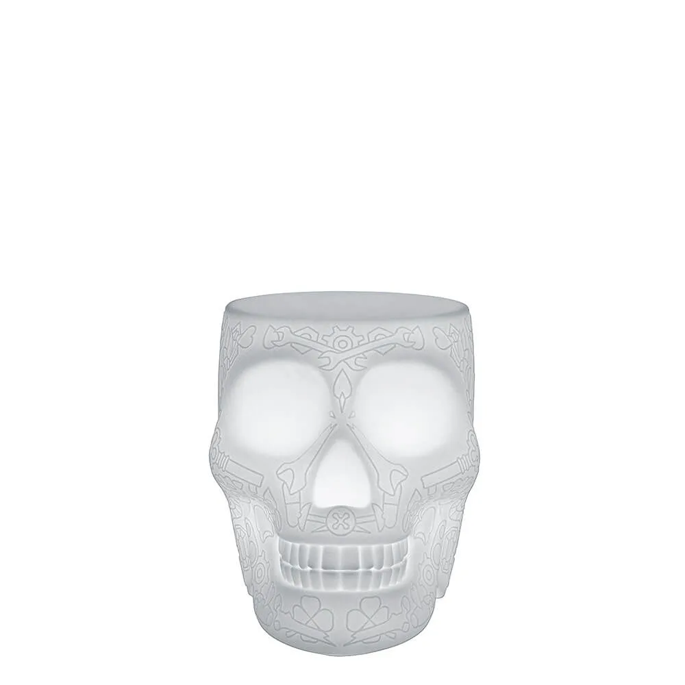 Qeeboo Mexico stool and sidetable in the shape of a skull outdoor LED