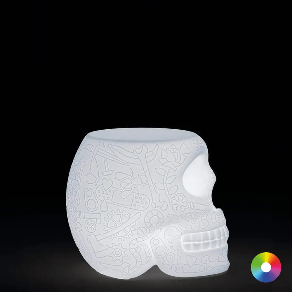 Qeeboo Mexico stool and sidetable in the shape of a skull outdoor LED