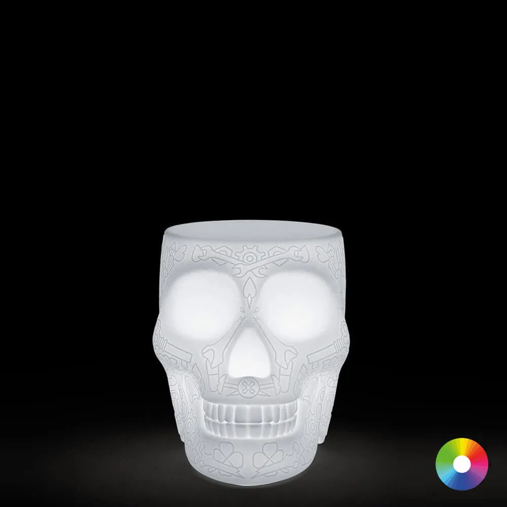 Qeeboo Mexico stool and sidetable in the shape of a skull outdoor LED