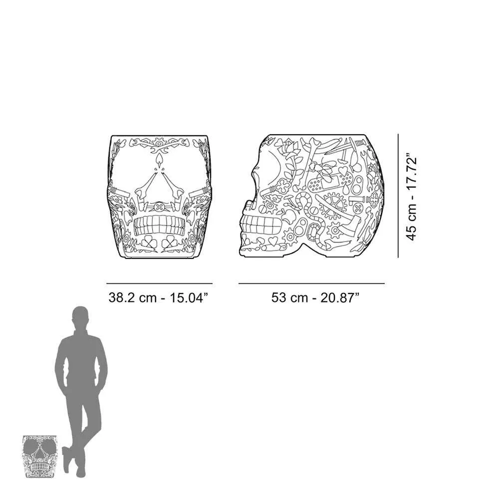 Qeeboo Mexico stool and sidetable in the shape of a skull outdoor LED