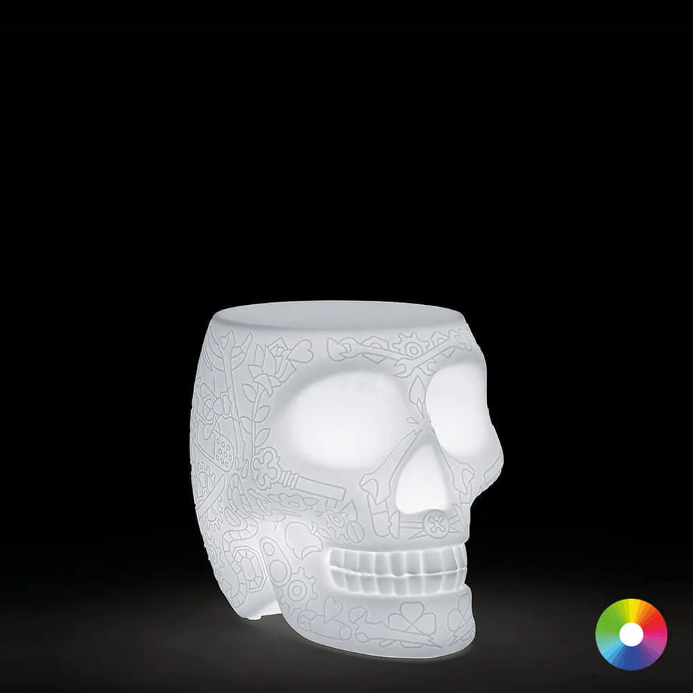 Qeeboo Mexico stool and sidetable in the shape of a skull outdoor LED