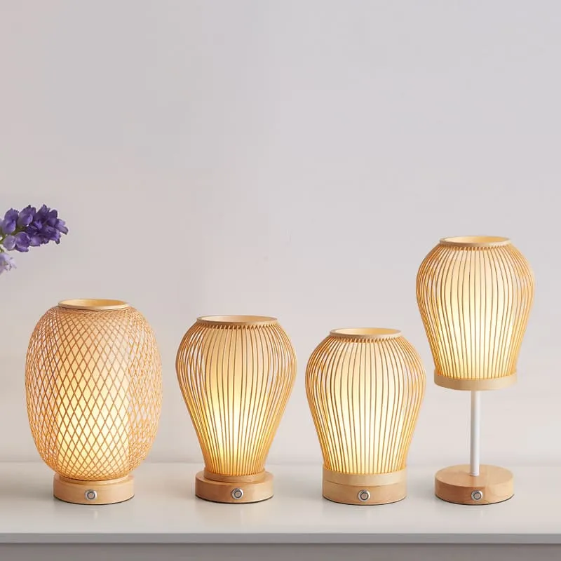 Rechargeable - Battery Powered Bamboo Silk Table Lamp