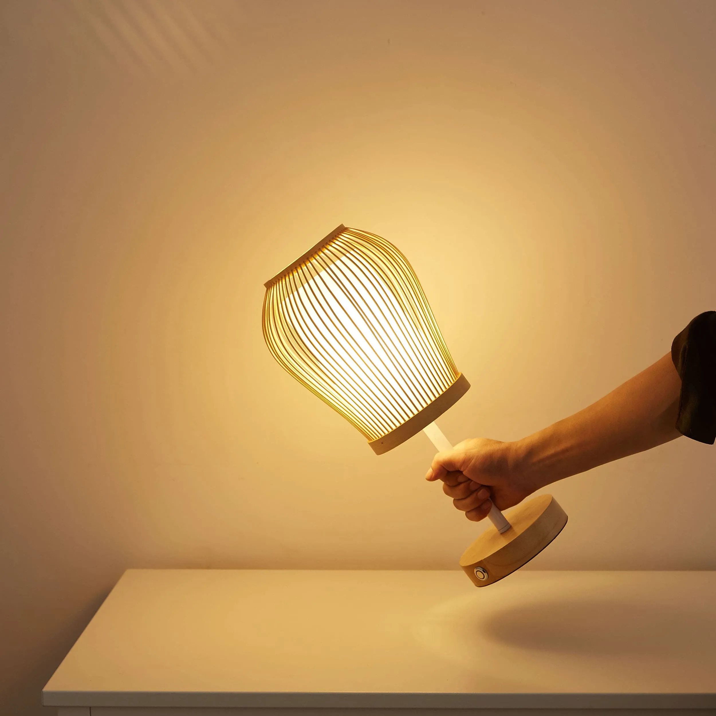 Rechargeable - Battery Powered Bamboo Silk Table Lamp