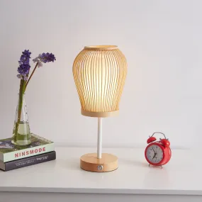 Rechargeable - Battery Powered Bamboo Silk Table Lamp