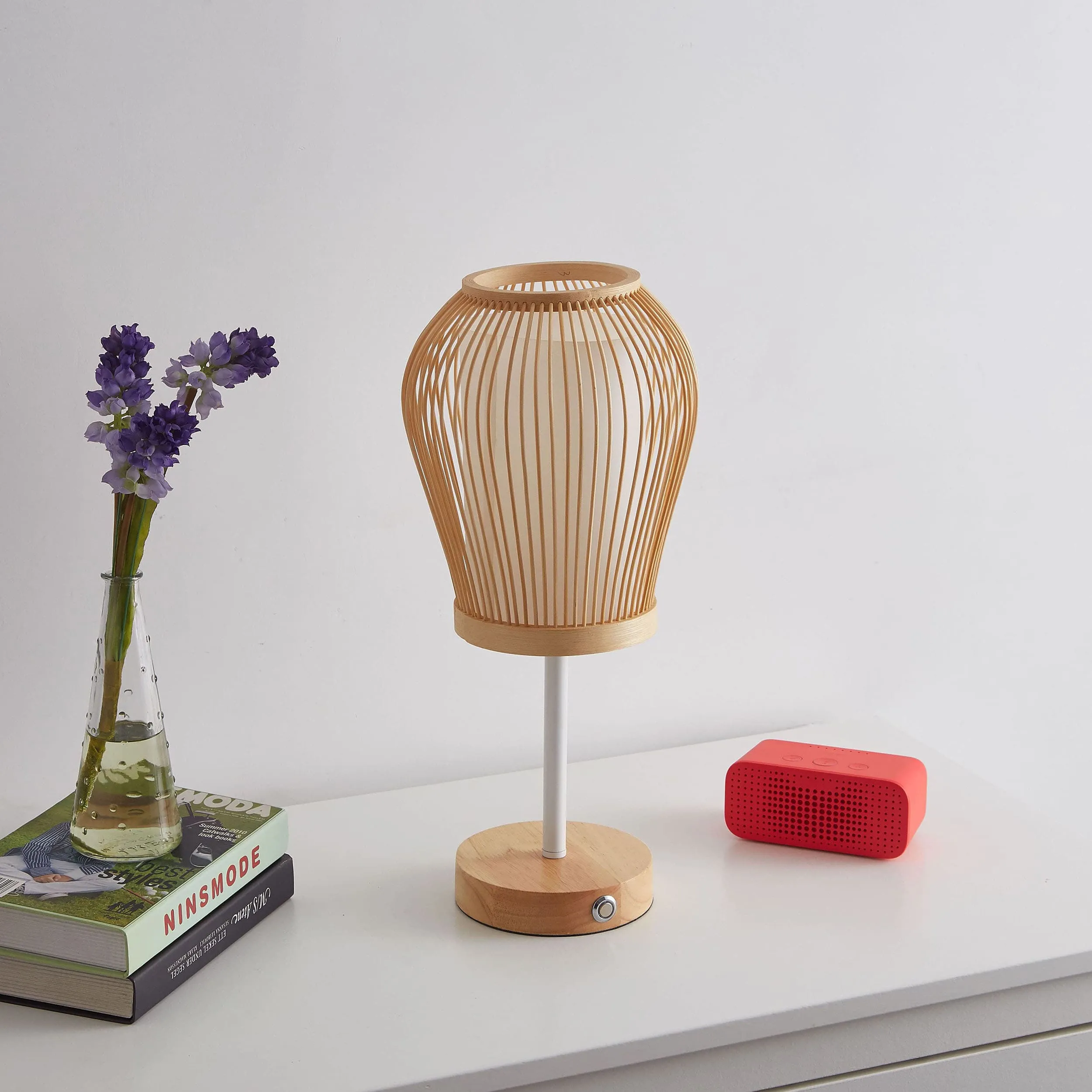 Rechargeable - Battery Powered Bamboo Silk Table Lamp