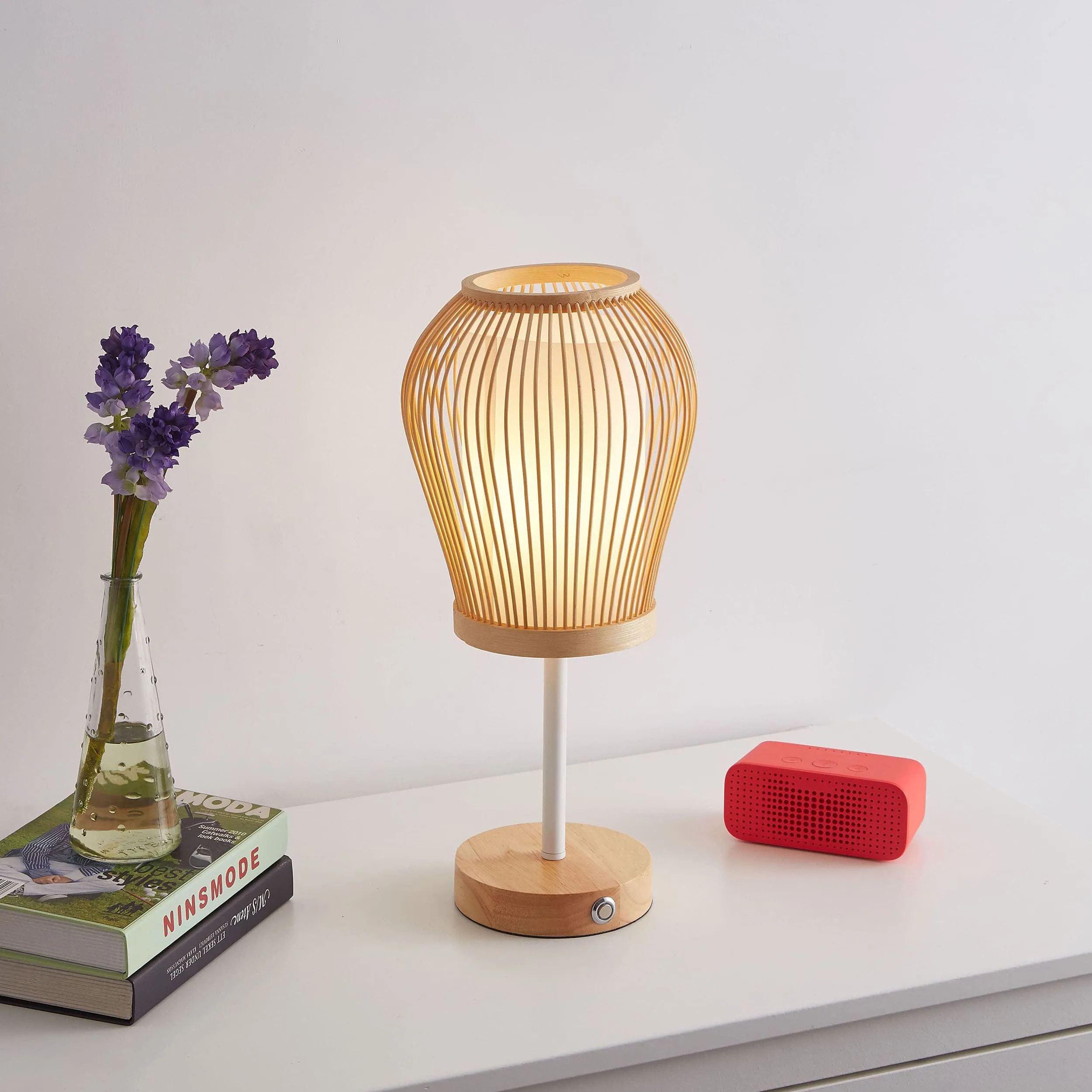 Rechargeable - Battery Powered Bamboo Silk Table Lamp