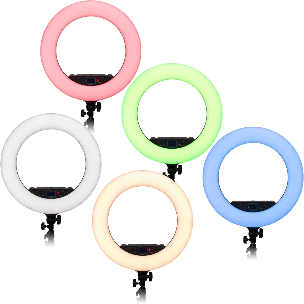 Selfie Starlite Prizmo Edition Gift Pack - 18in RGB Dimmable LED Ring Light  with Collapsible Portable Chromakey Blue/Green Muslin Background