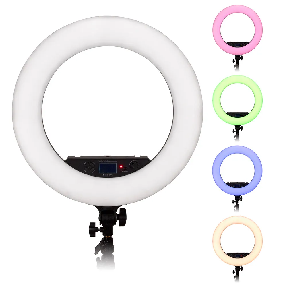 Selfie Starlite Prizmo Edition Gift Pack - 18in RGB Dimmable LED Ring Light  with Collapsible Portable Chromakey Blue/Green Muslin Background