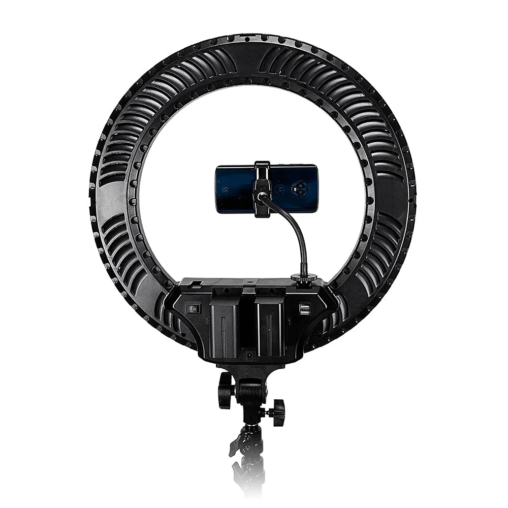 Selfie Starlite Prizmo Edition Gift Pack - 18in RGB Dimmable LED Ring Light  with Collapsible Portable Chromakey Blue/Green Muslin Background