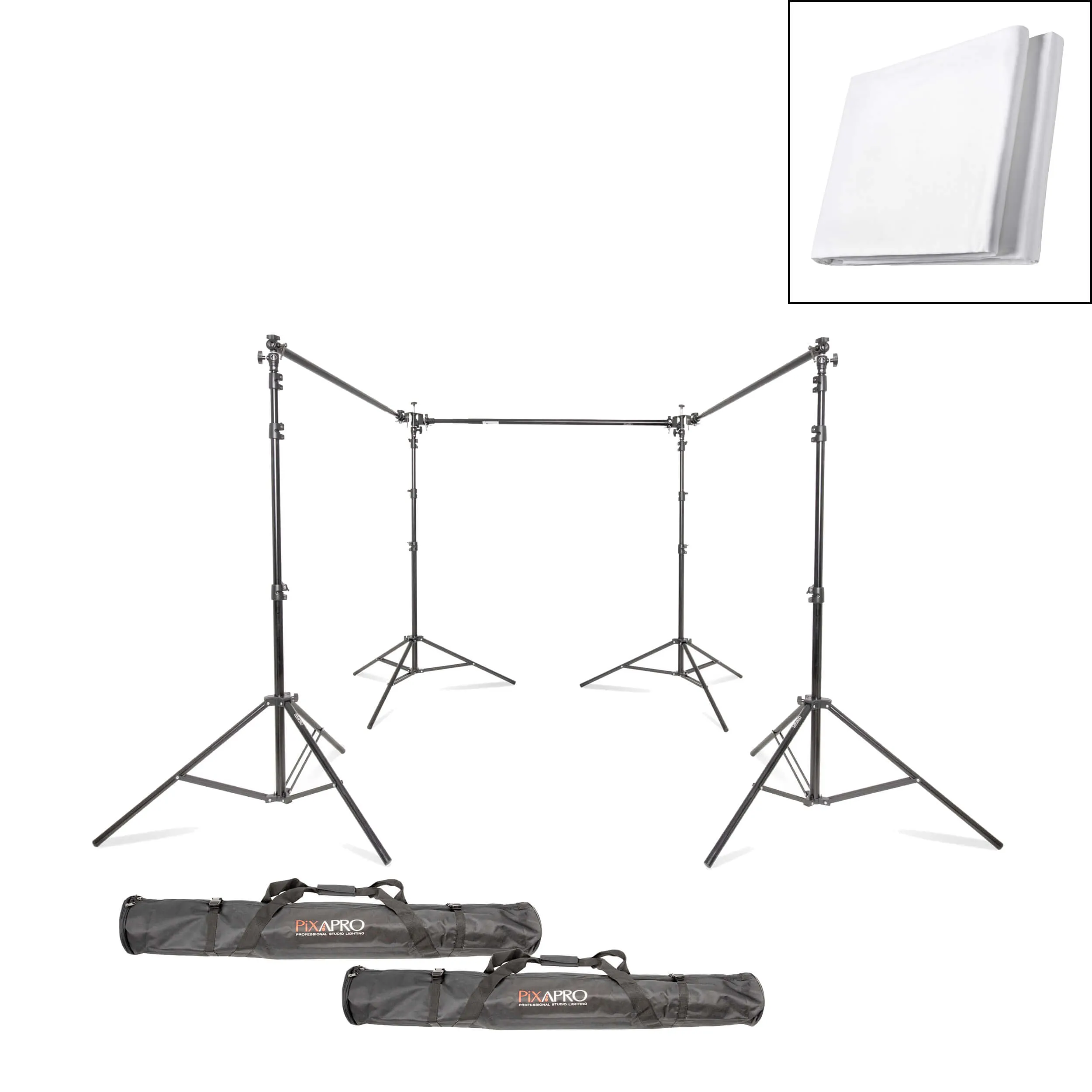 Triple Telescopic Background Stand with 3x6m White Muslin Backdrop Kit