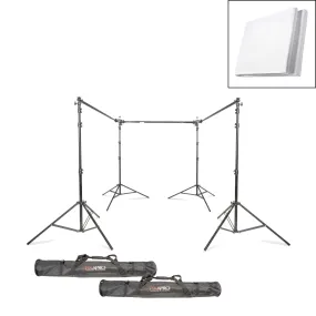 Triple Telescopic Background Stand with 3x6m White Muslin Backdrop Kit