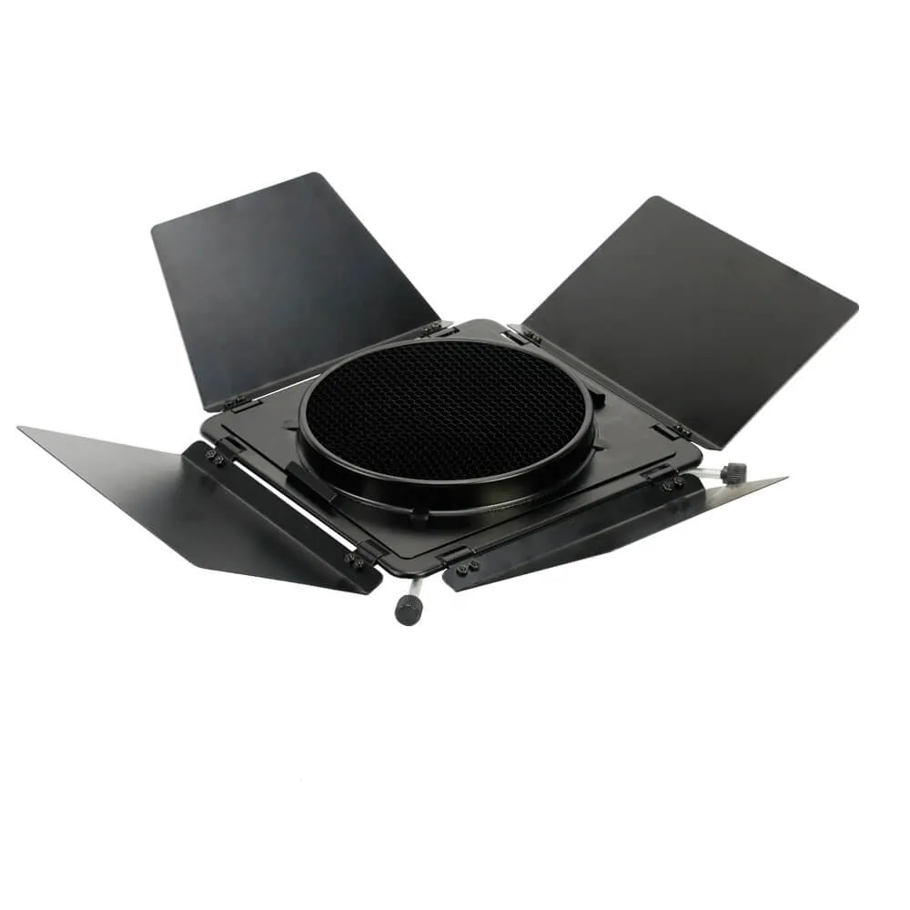 Universal Barndoor with Honeycomb and 4* Colour Gels (Maximum 17.5cm Diameter)