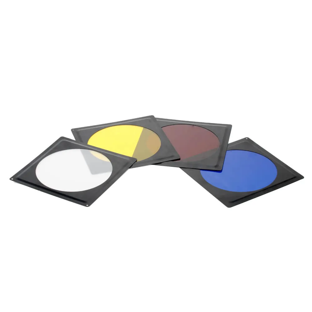 Universal Barndoor with Honeycomb and 4* Colour Gels (Maximum 17.5cm Diameter)